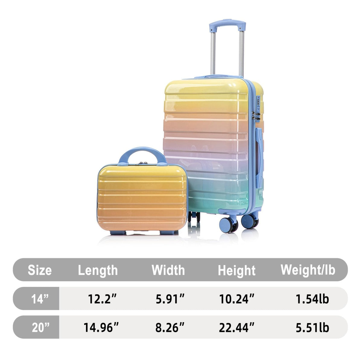 Merax PC+ABS 20" Carry - On Luggage Set with Detachable Makeup Case Compact & Flight Approved, Rainbow