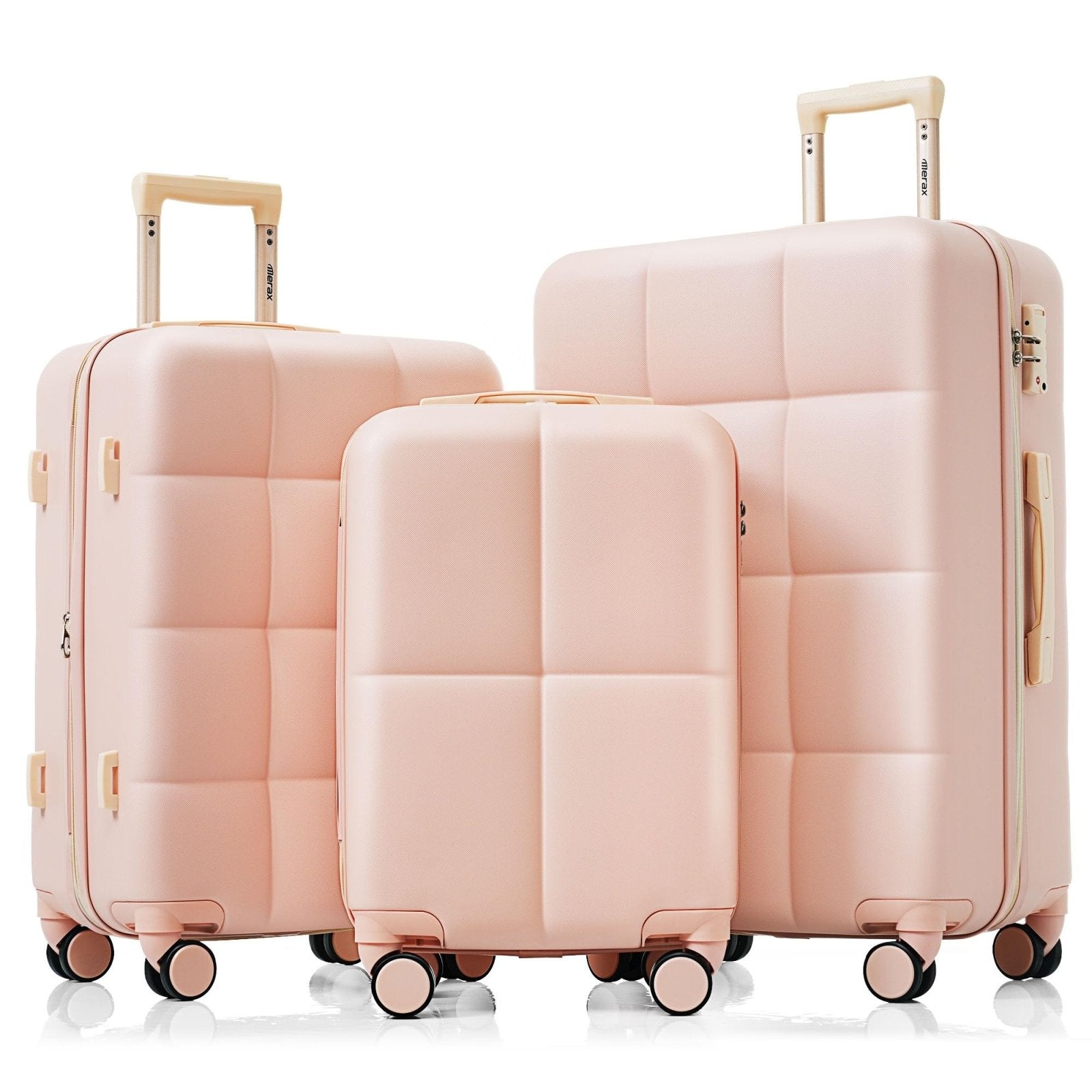 Merax Set Airline Certified Carry-on Luggage with Cup Holder, ABS Hardside with Spinner Wheels, Pink, 20/24/28 Inch