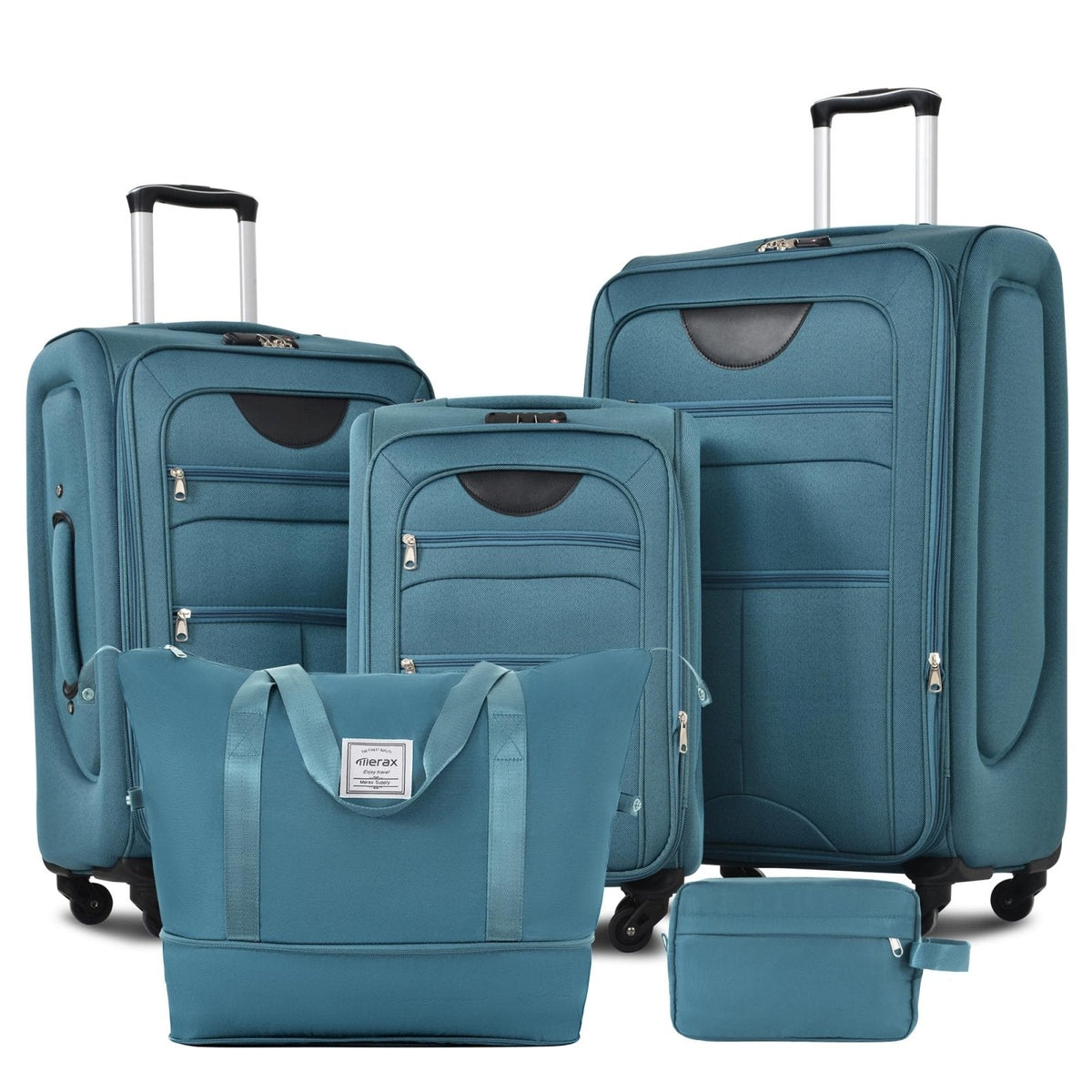 Merax Softside Luggage Set 3 Piece Suitcase with Duffel Bag Spinner Wheels Lightweight Expandable Travel Luggage 22" 26" 30",Blue Green