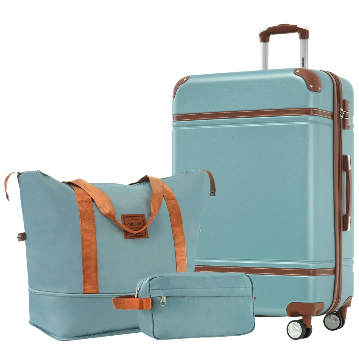 Merax Suitcase Set 24 inches Expandable Luggage with TSA Lock Spinner Wheels Hardshell Lightweight Vintage Luggage with Travel Bag,Green