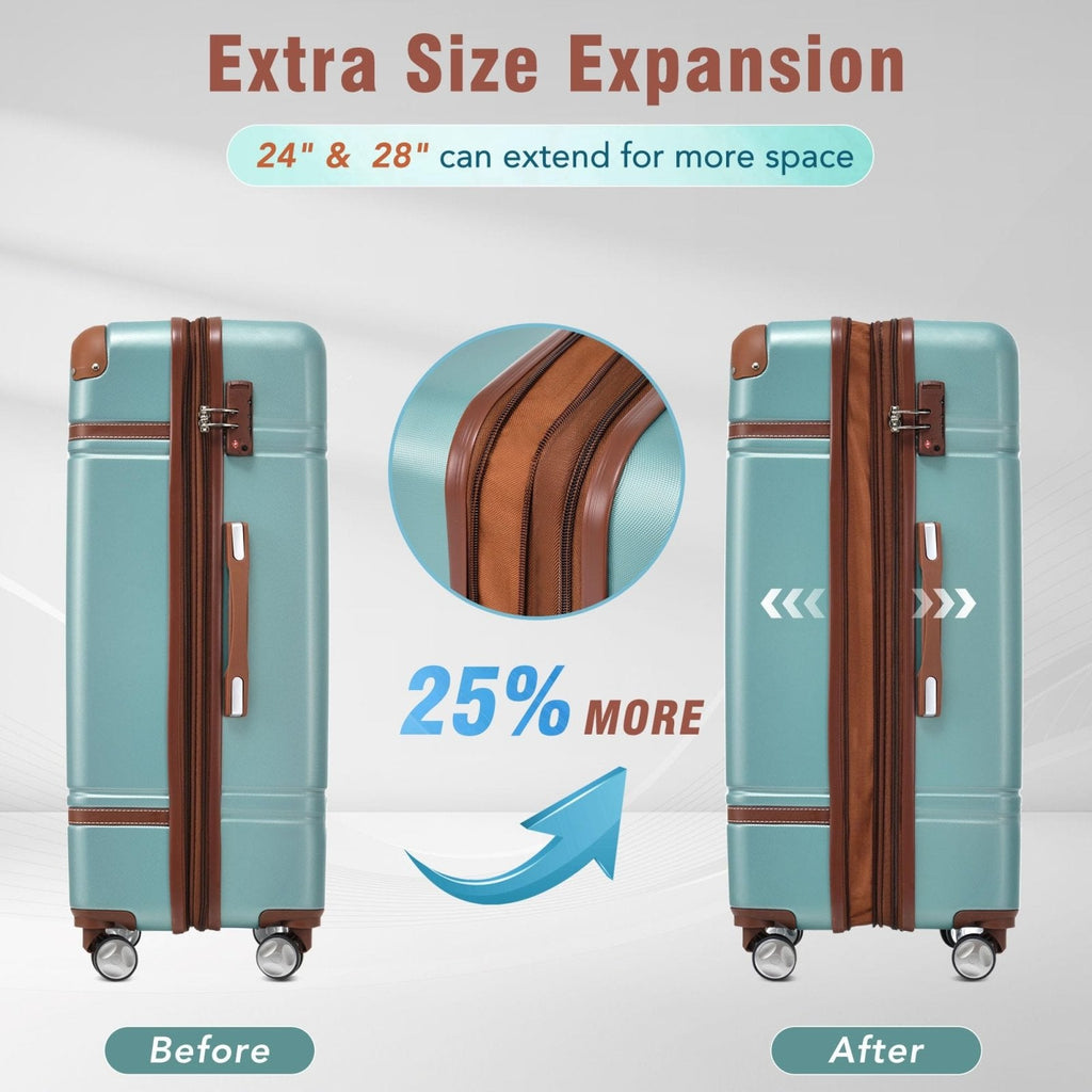 Merax Suitcase Set 24 inches Expandable Luggage with TSA Lock Spinner Wheels Hardshell Lightweight Vintage Luggage with Travel Bag,Green