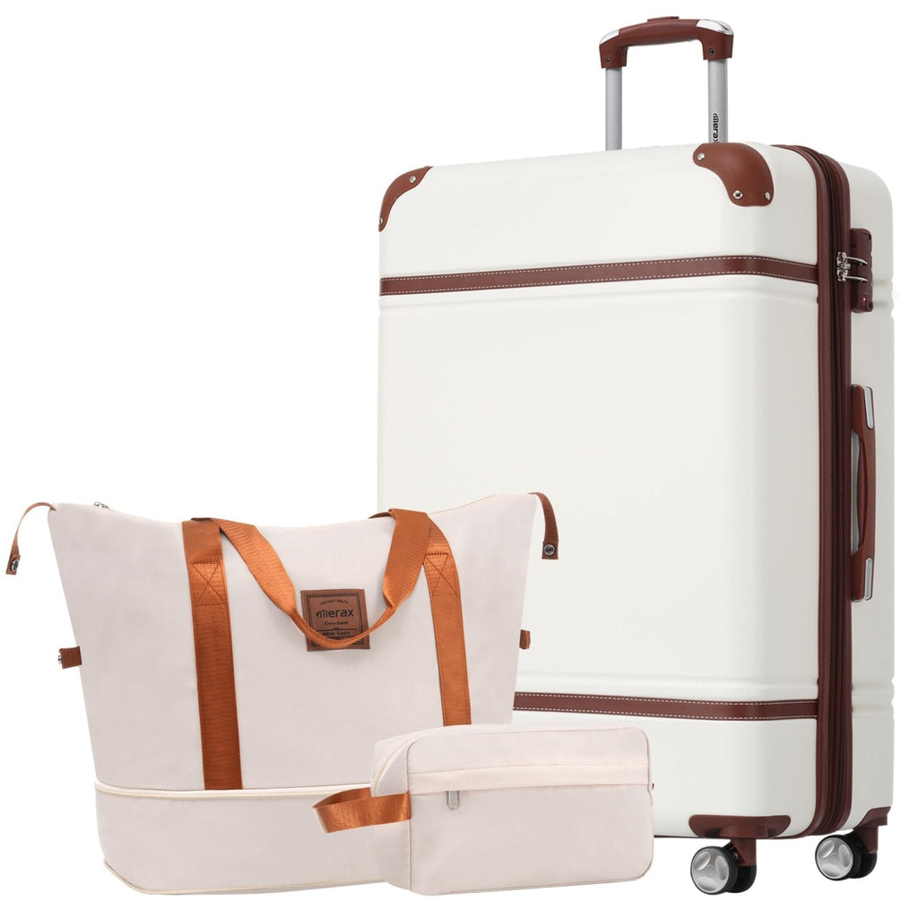 Merax Suitcase Set 28 inches Expandable Luggage with TSA Lock Spinner Wheels Hardshell Lightweight Vintage Luggage with Travel Bag,White