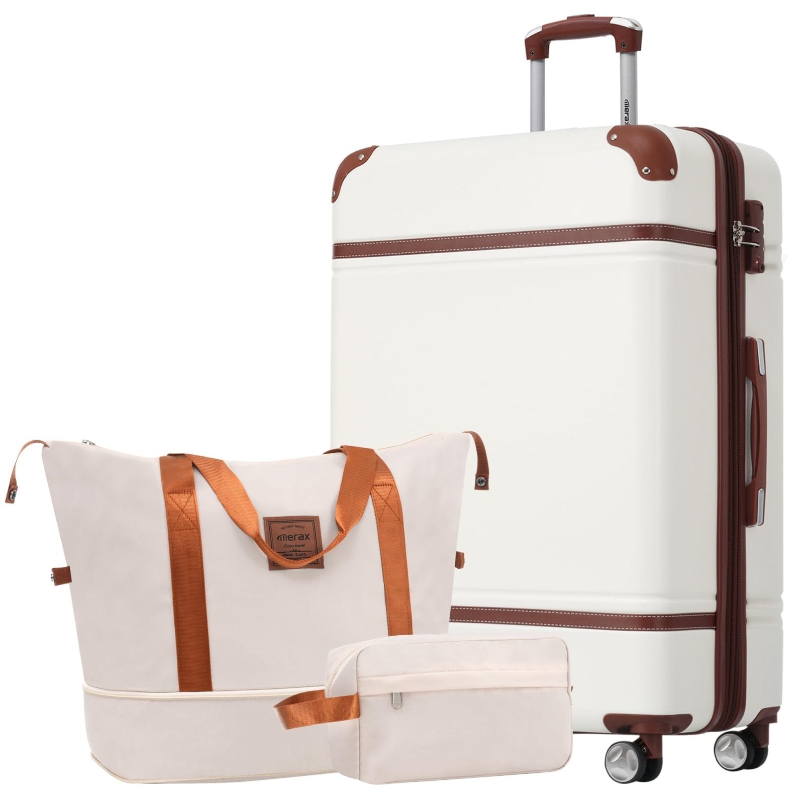 Merax Suitcase Set 28 inches Expandable Luggage with TSA Lock Spinner Wheels Hardshell Lightweight Vintage Luggage with Travel Bag,White