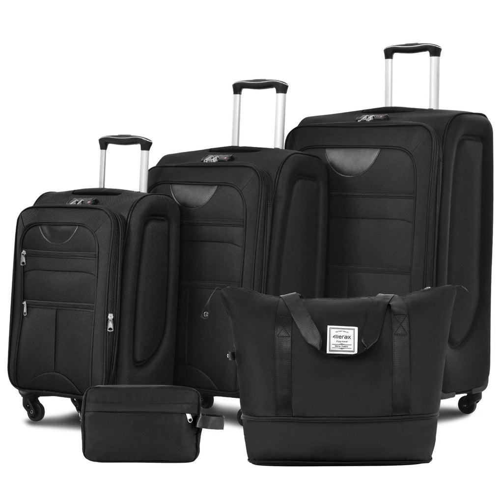 Merax Suitcase Set Softside 3-Piece Expandable Luggage with TSA Lock Spinner Wheels Lightweight Upright Luggage with Travel Bag(22/26/30 IN, Black)