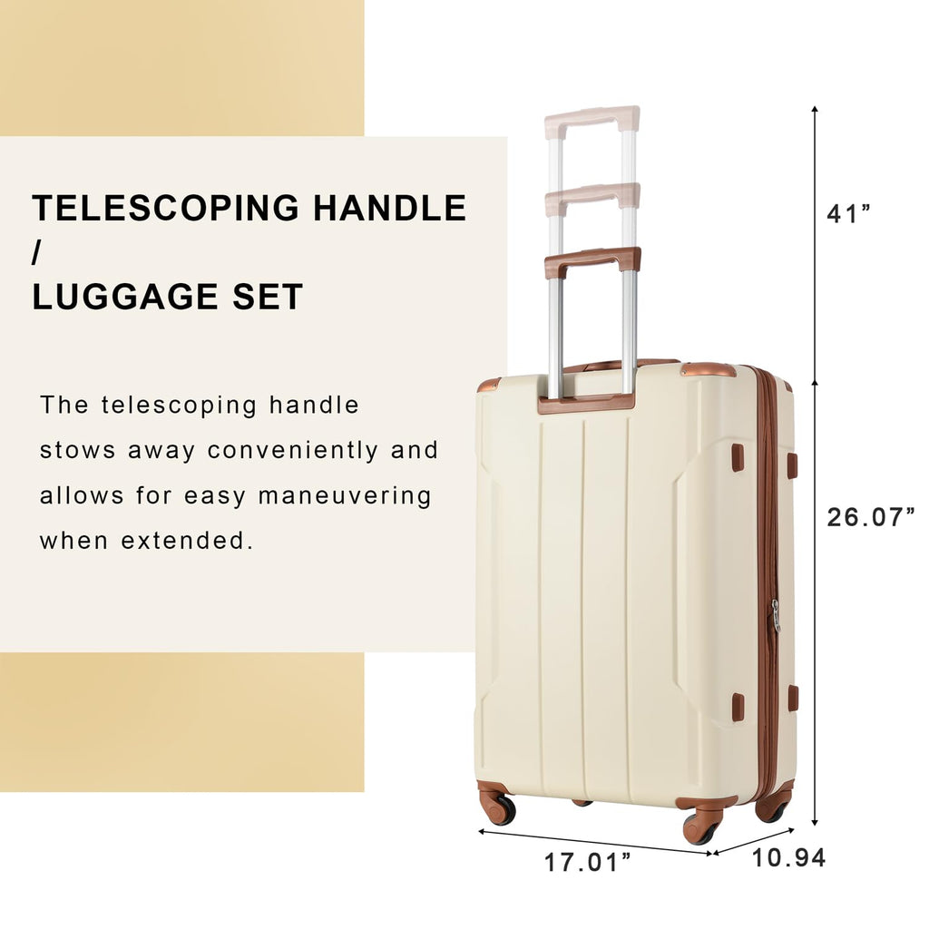 Merax Suitcases With Wheels Hardside Luggage Sets 3 Piece, Expandable And Lightweight, Travel Suitcases For Woman And Man (White Brown)