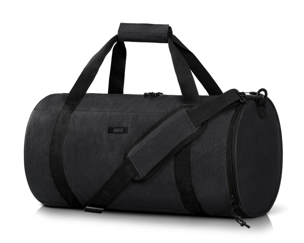 MIER Gym Bag Round Duffle Bag with Shoe Compartment & Wet Pocket, Lightweight Carry on Duffel for Men Women Workout Fitness Travel Sports, 24L, Black