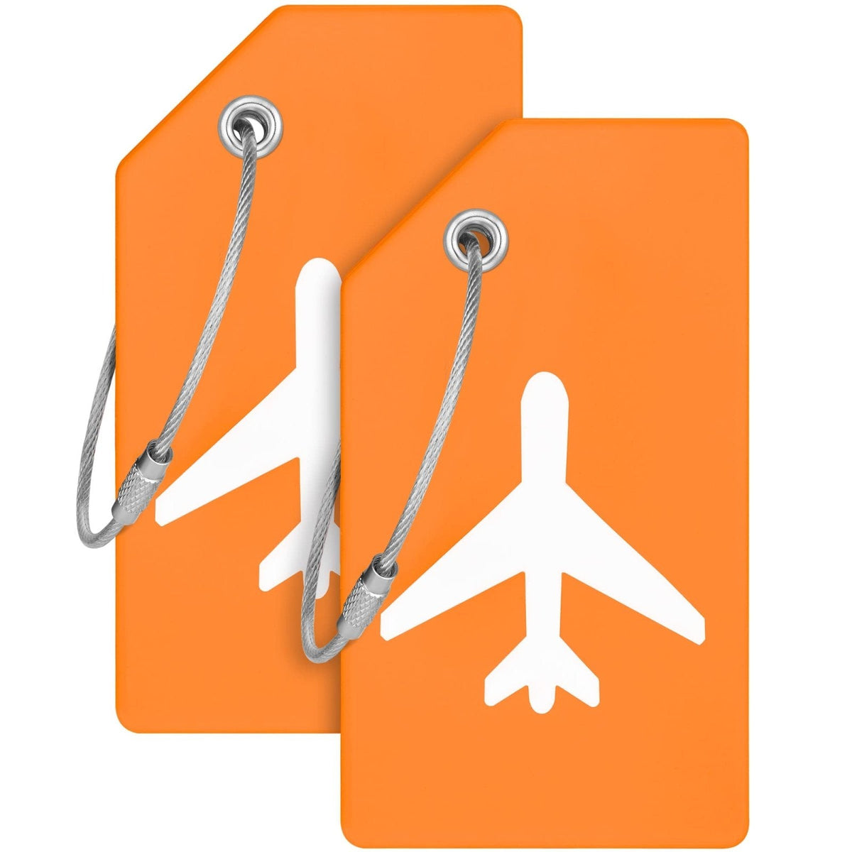 Mifflin-USA Silicone Luggage Tags (Orange, 2 Pack) with Plane Embedded Design & Name ID Card; Bright Colors to Quickly Find Your Bag