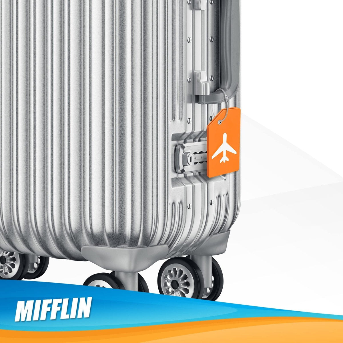 Mifflin - USA Silicone Luggage Tags (Orange, 2 Pack) with Plane Embedded Design & Name ID Card; Bright Colors to Quickly Find Your Bag