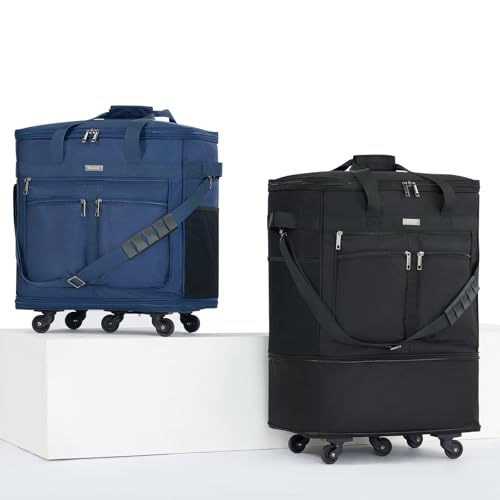 MILADA Expandable Luggage Bags for Travel Foldable Suitcase with Wheels Collapsible Rolling Travel Duffle Bag Lightweight Large Suitcases without Telescoping Handle, Black
