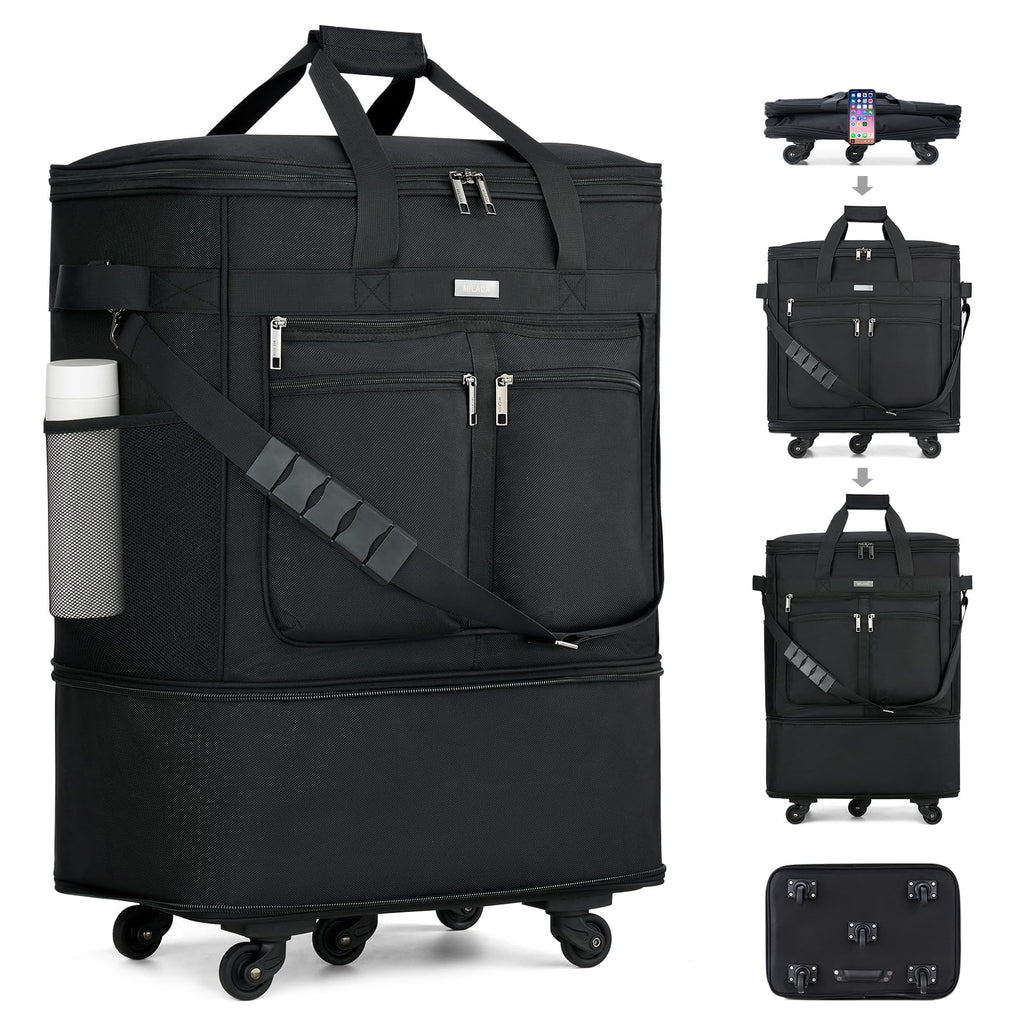 MILADA Expandable Luggage Bags for Travel Foldable Suitcase with Wheels Collapsible Rolling Travel Duffle Bag Lightweight Large Suitcases without Telescoping Handle, Black
