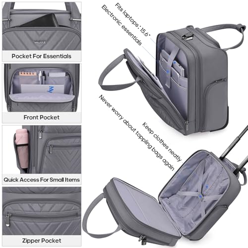 MIUSSE MAX 16 Inch Carry On Luggage, Carry On Suitcase Airline Approved, Softside Underseat Suitcase with TSA Lock & Spinner Wheels for Business Travel Non-Expandable, 15.5x8x13 No Oversize Risk