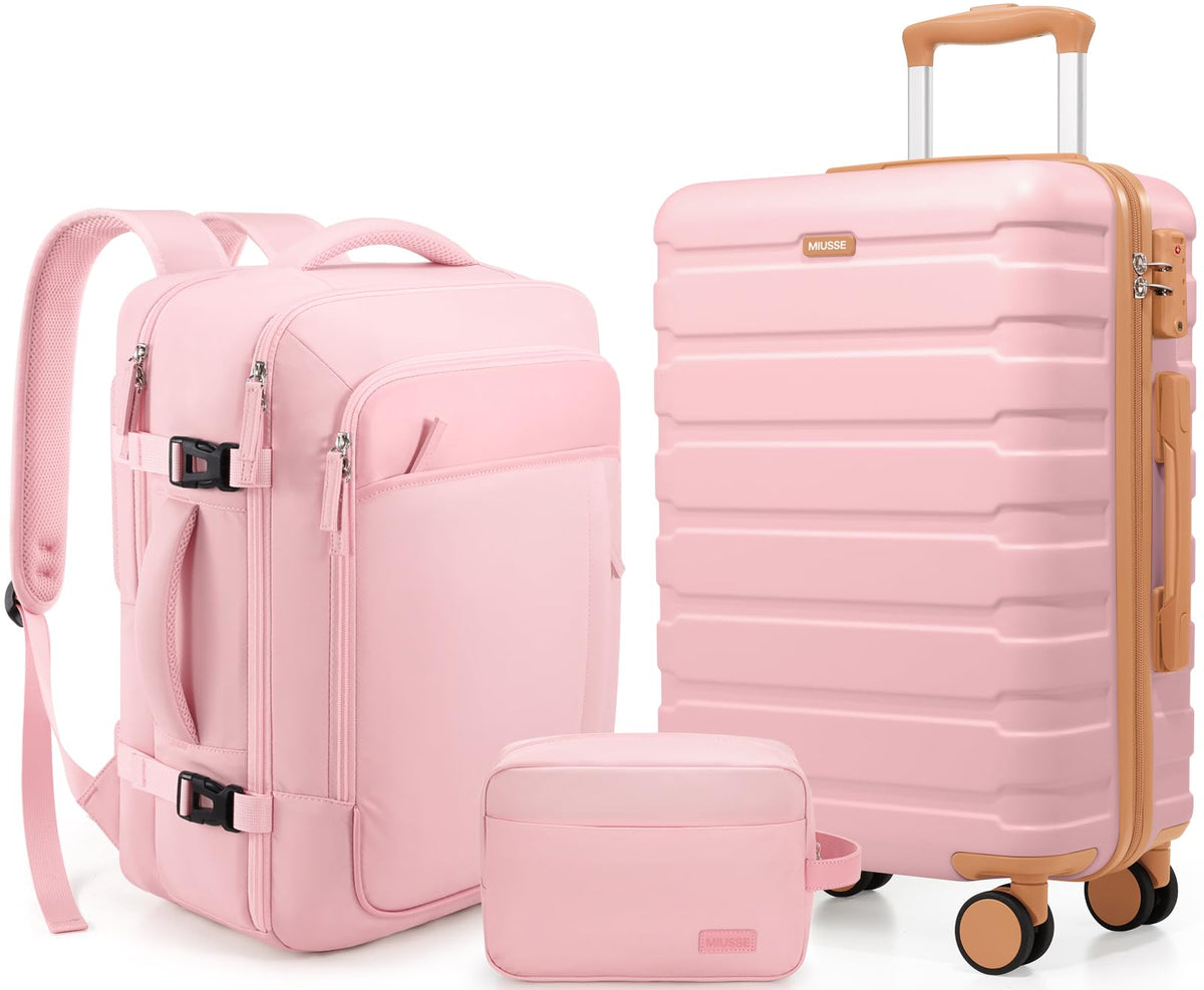 MIUSSE MAX Luggage Sets 3 Piece, 20 Inch Hardshell Carry On Luggage 22x14x9 Airline Approved, Suitcase with TSA Locks & YKK Zippers, Carry On Suitcase with Wheels for Men & Women Travel