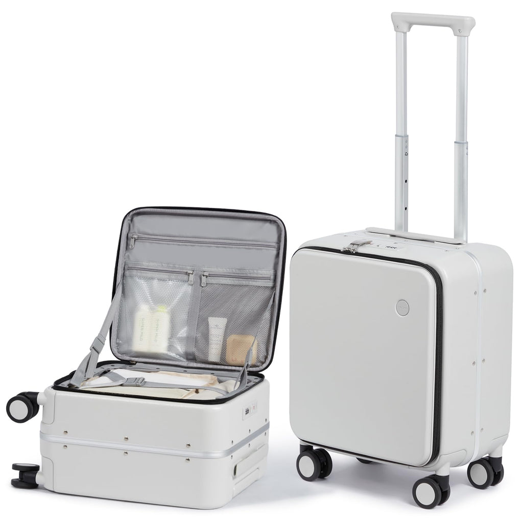 mixi 17x14x9 Carry On Luggage Underseat PC Hard Shell Suitcase Top Opening Aluminum Frame Travel Suitcases with Wheels, Smoke White