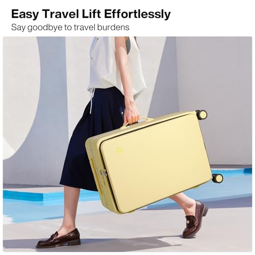 mixi 20 Inch Carry On Luggage 22x14x9 Airline Approved PC Hard Shell Suitcase Top Opening Aluminum Frame Travel Suitcases with Wheels, Lark Yellow