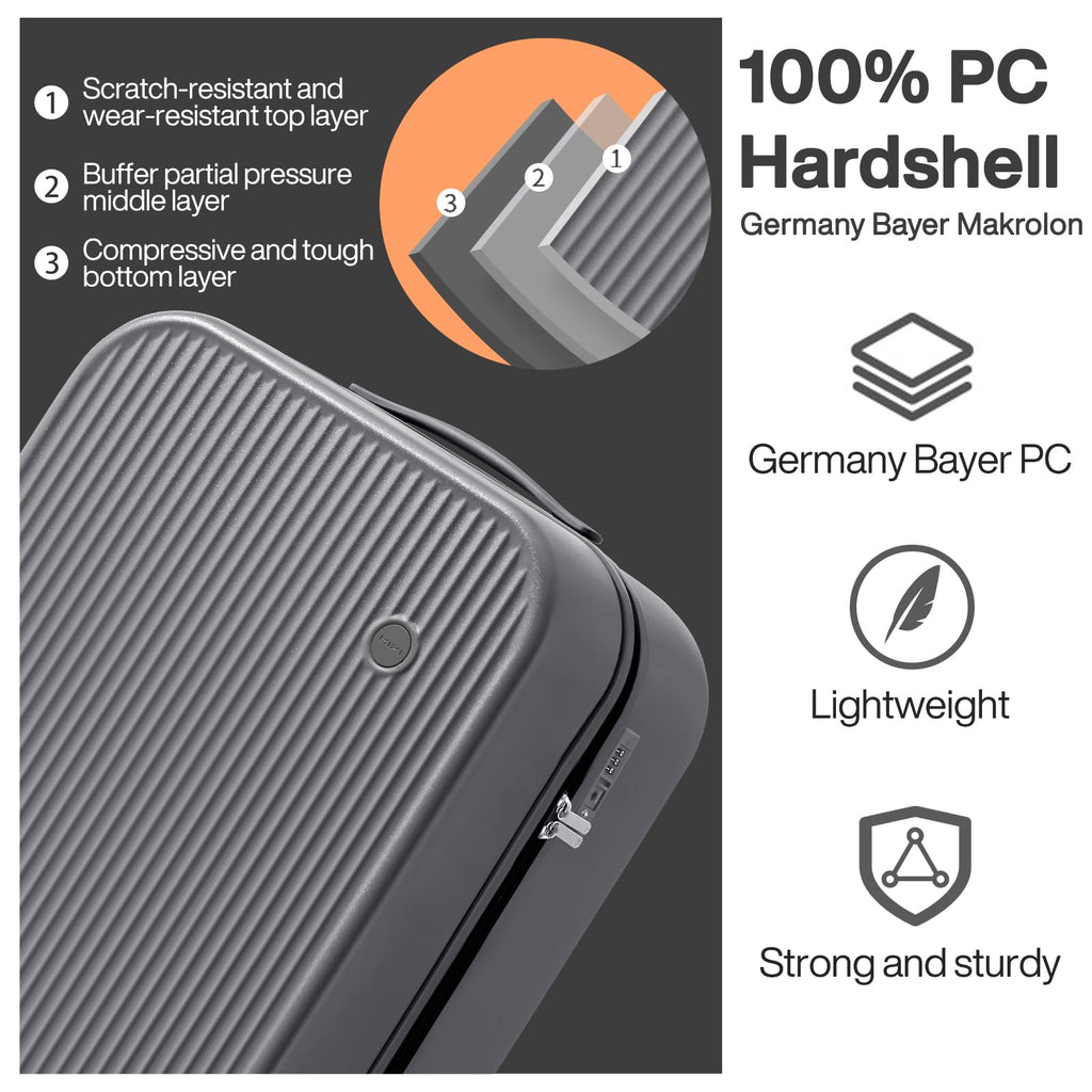 mixi 20 Inch Carry On Luggage PC Hardside Suitcases with Wheels & TSA for Travel Woman Men, Rock Gray