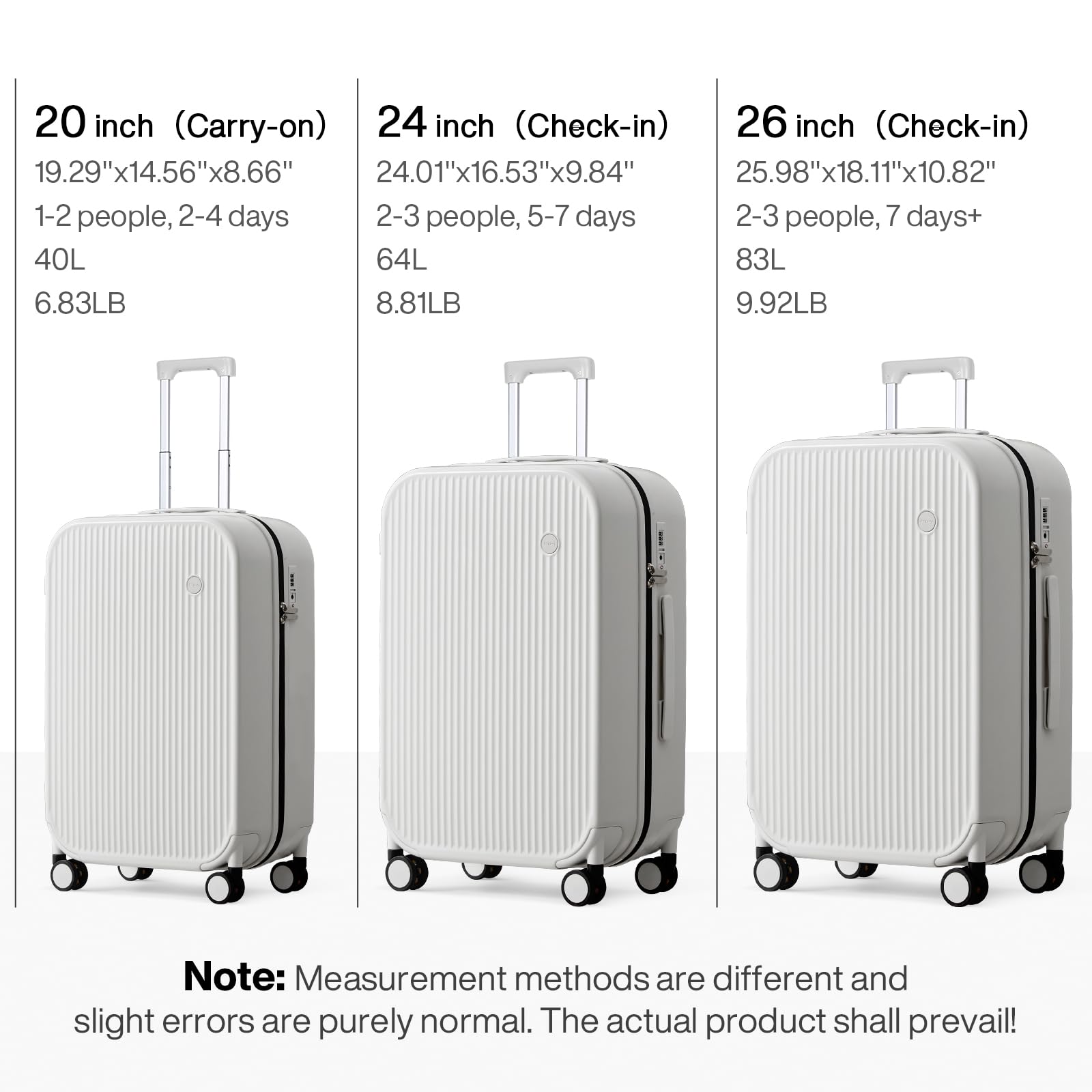 mixi 20 Inch Carry On Luggage PC Hardside Suitcases with Wheels & TSA for Travel Woman Men, Smoke White
