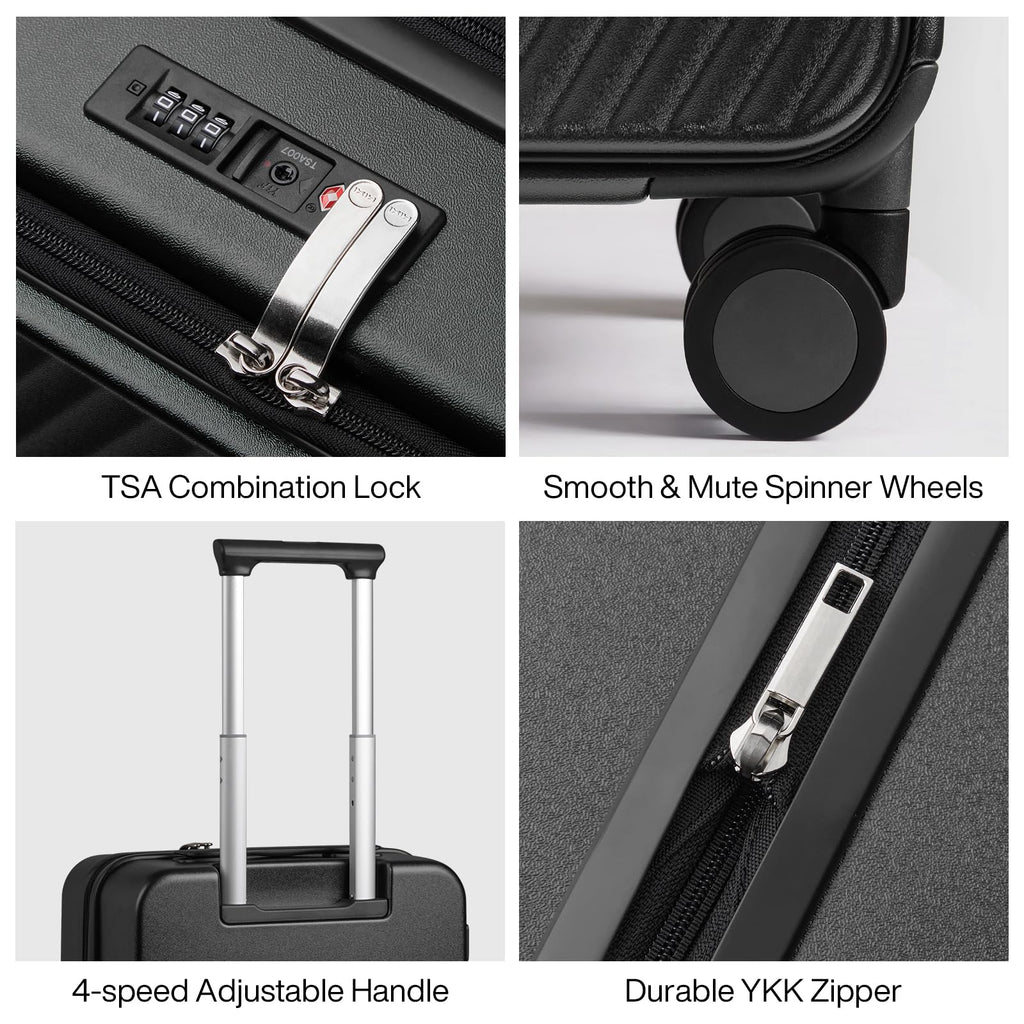 mixi 20 Inch Expandable Carry On Luggage PC Hard Shell Suitcase Top Opening Rolling Travel Suitcases with Spinner Wheels & TSA Lock, Black