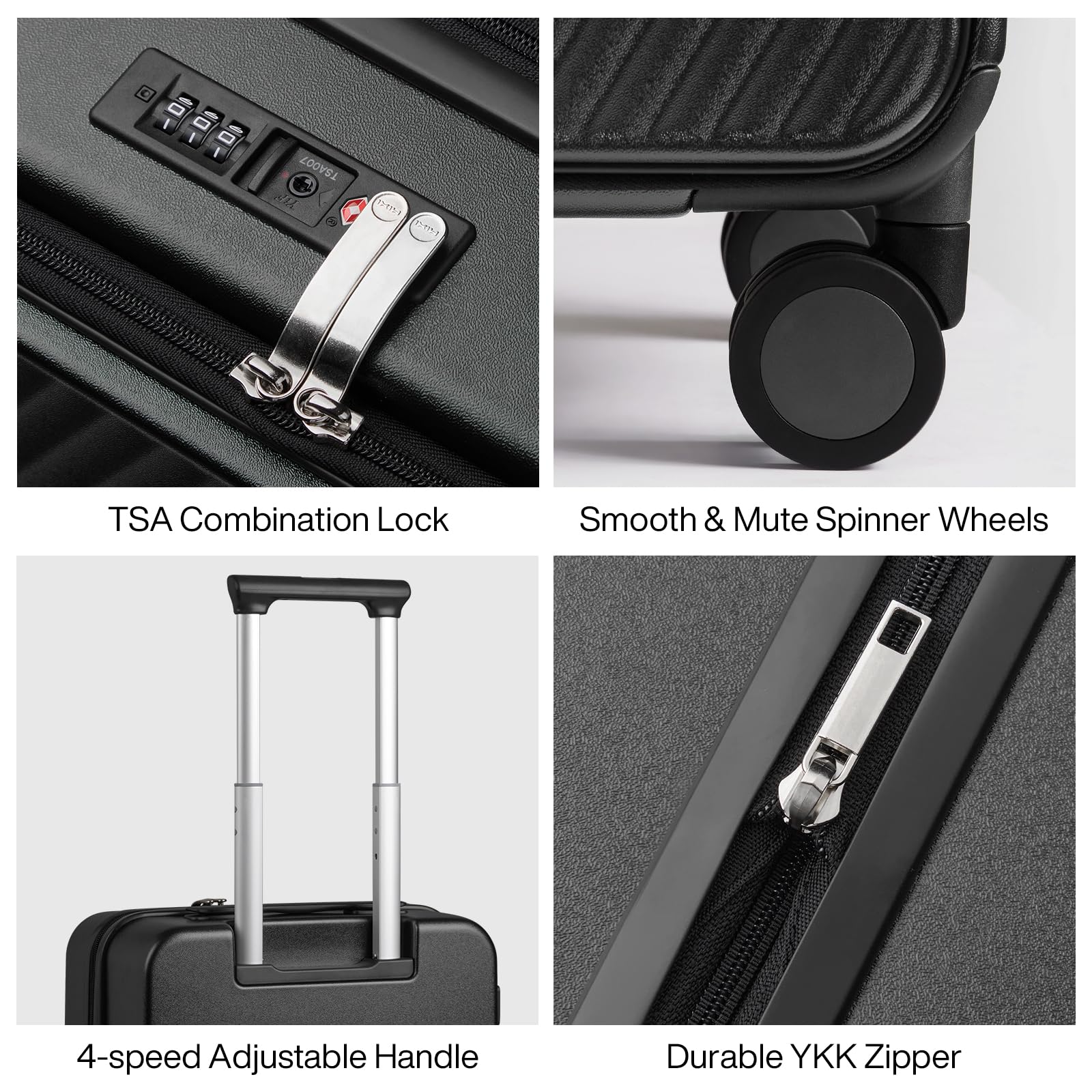 mixi 20 Inch Expandable Carry On Luggage PC Hard Shell Suitcase Top Opening Rolling Travel Suitcases with Spinner Wheels & TSA Lock, Black