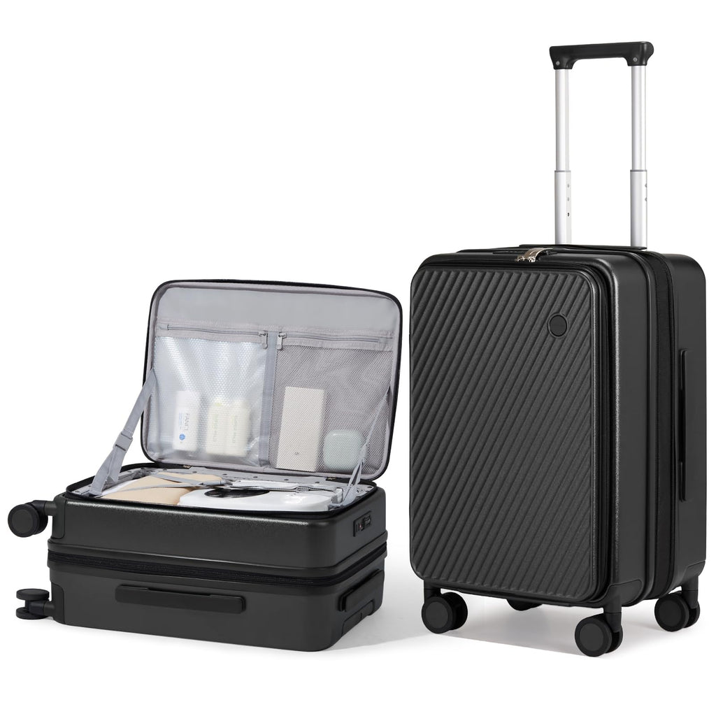 mixi 20 Inch Expandable Carry On Luggage PC Hard Shell Suitcase Top Opening Rolling Travel Suitcases with Spinner Wheels & TSA Lock, Black