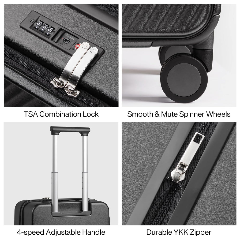 mixi 20 Inch Expandable Carry On Luggage PC Hard Shell Suitcase Top Opening Rolling Travel Suitcases with Spinner Wheels & TSA Lock, Rock Gray