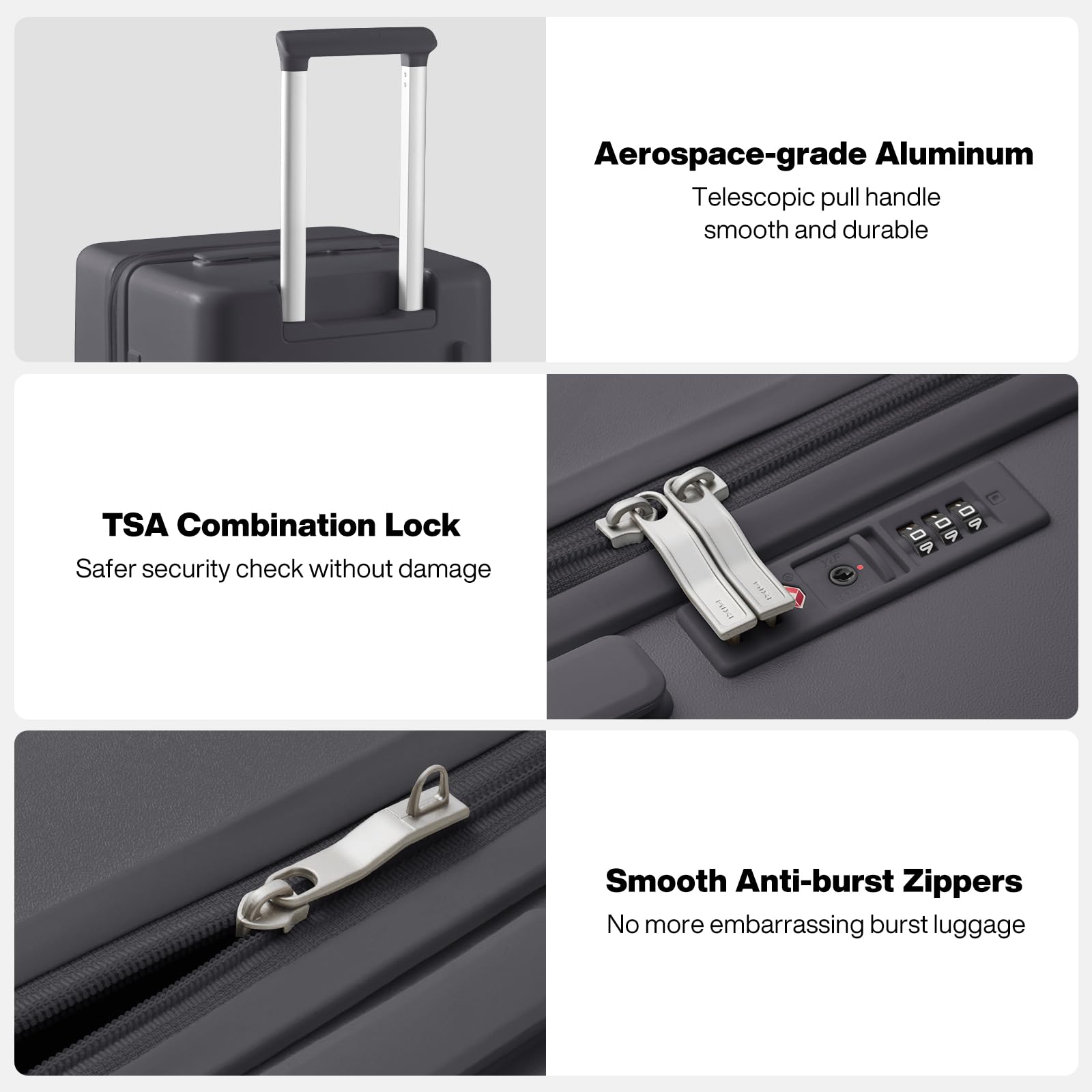 mixi 24'' Plus Trunk Luggage Medium Checked Luggage PC Hard Shell Rolling Travel Suitcases with Spinner Wheels & TSA Lock, Rock Gray