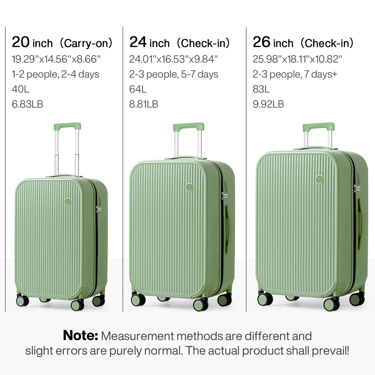 mixi 26 Inch Large Checked Luggage PC Hardshell Suitcases with Wheels for Travel Woman Men, Avocado Green