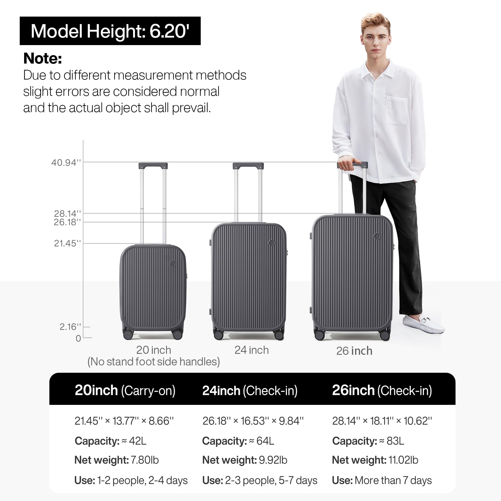 mixi Carry On Luggage with Cup Phone Holder Hard Shell Rolling Travel Suitcase with Spinner Wheels,20 Inch Rock Grey