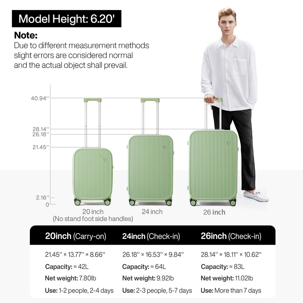 mixi Checked Luggage with Cup Phone Holder Hard Shell Rolling Travel Suitcase with Spinner Wheels,26 Inch Avocado Green