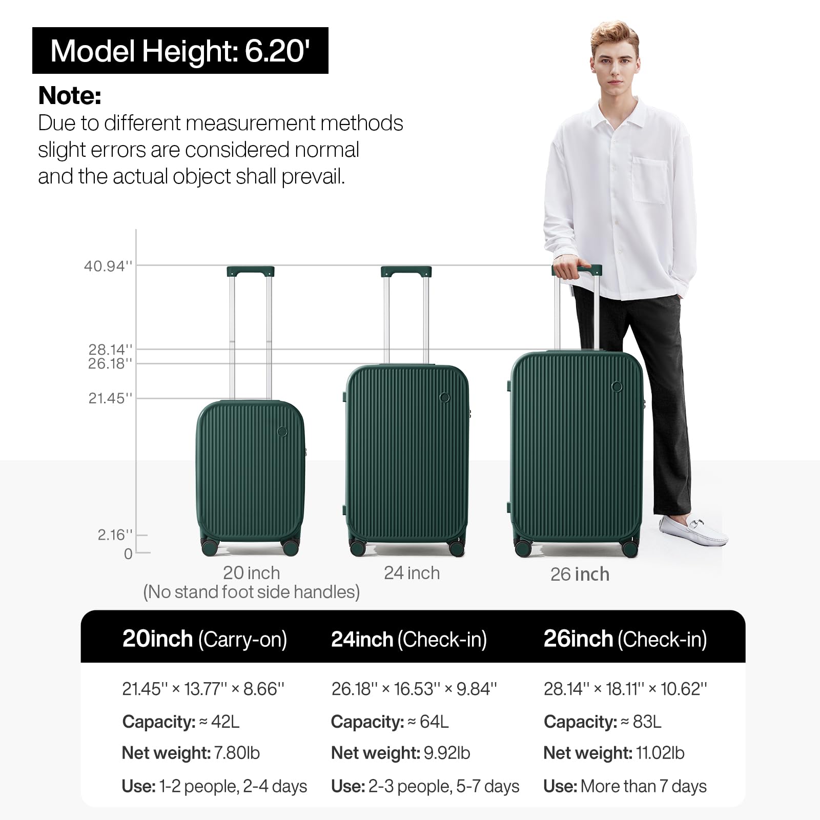 mixi Checked Luggage with Cup Phone Holder Hard Shell Rolling Travel Suitcases with Spinner Wheels,26 Inch Blackish Green
