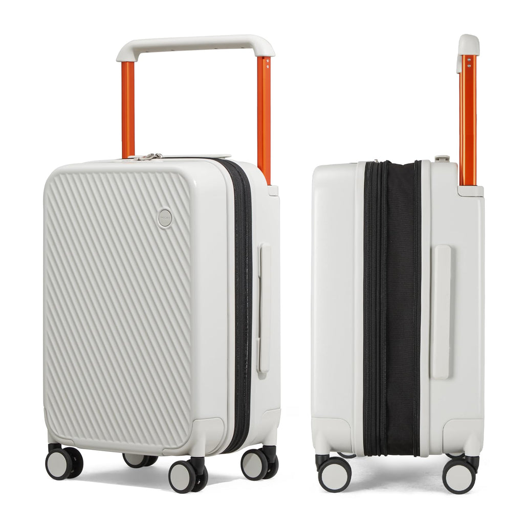 mixi Large Capacity Expandable Carry On Luggage Airline Approved 20'' Lightweight Luggage Wide Handle PC Hardshell Suitcases with Spinner Wheels & TSA Lock, Smoke White