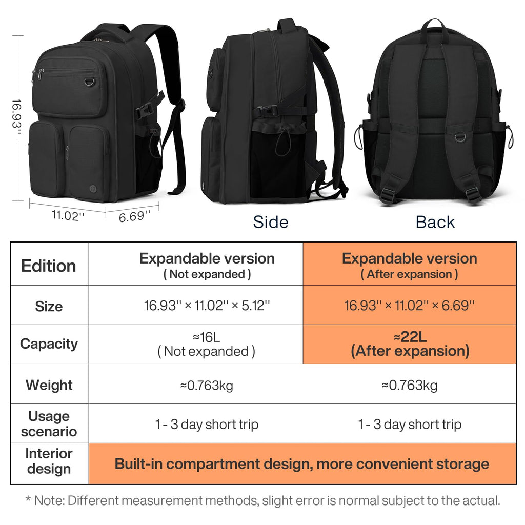 mixi Large Capacity Travel Laptop Backpack, Lightweight Durable College Bookbag Men Woman 15.6" Computer Bag, Water Resistant Outdoor Hiking Backpacks With Multifunction Pockets, 16 Inch Expandable