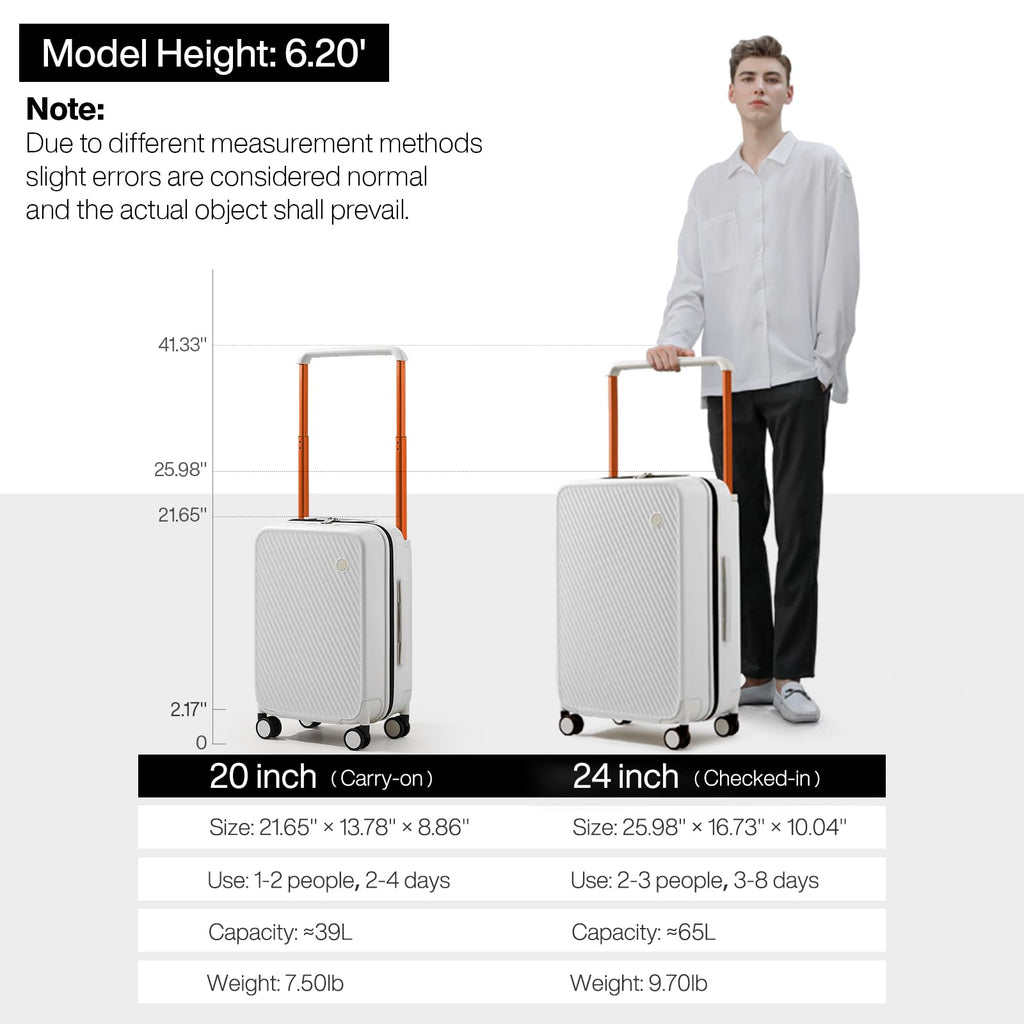 mixi Luggage Suitcases with Spinner Wheels,Upgrade Wide Handle PC Hardshell Rolling Travel Suitcase with TSA Lock, Checked - Medium 24 - Inch, Smoke White