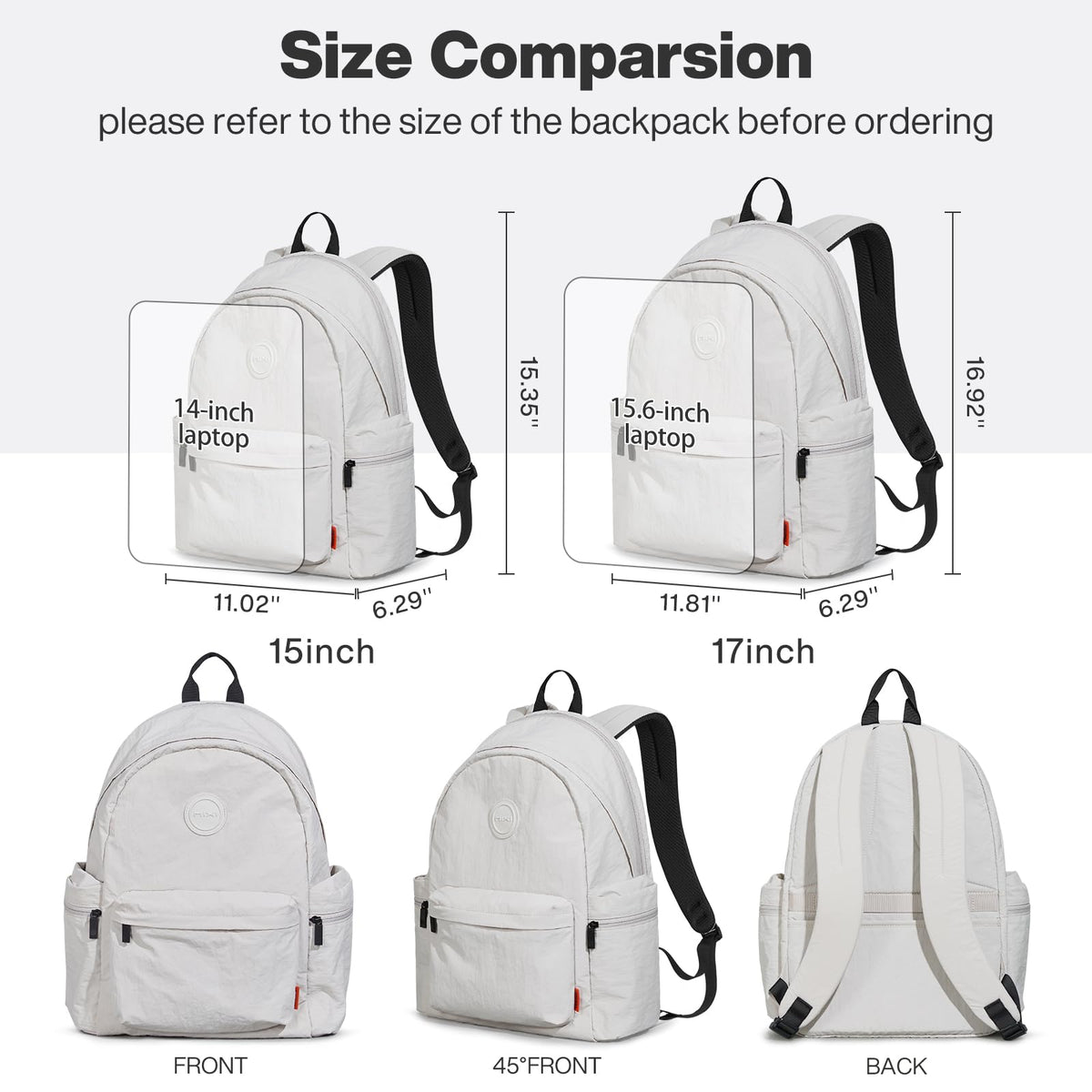 mixi Outdoor Lightweight Backpack Casual Carry On Laptop Backpack Travel Bookbag for Women Men, Water Resistant Durable Hiking Bag for Camping Weekender Sports College Work, 17 Inch, Light Gray