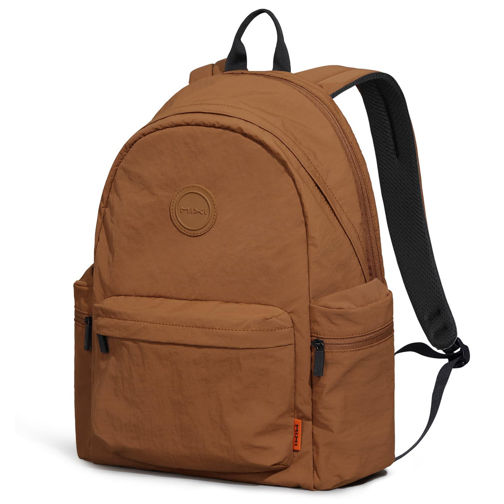 mixi Outdoor Lightweight Backpack Casual Carry On Laptop Backpack Travel Bookbag for Women Men, Water Resistant Durable Hiking Bag for Camping Weekender Sports College Work, 17 Inch, Brown