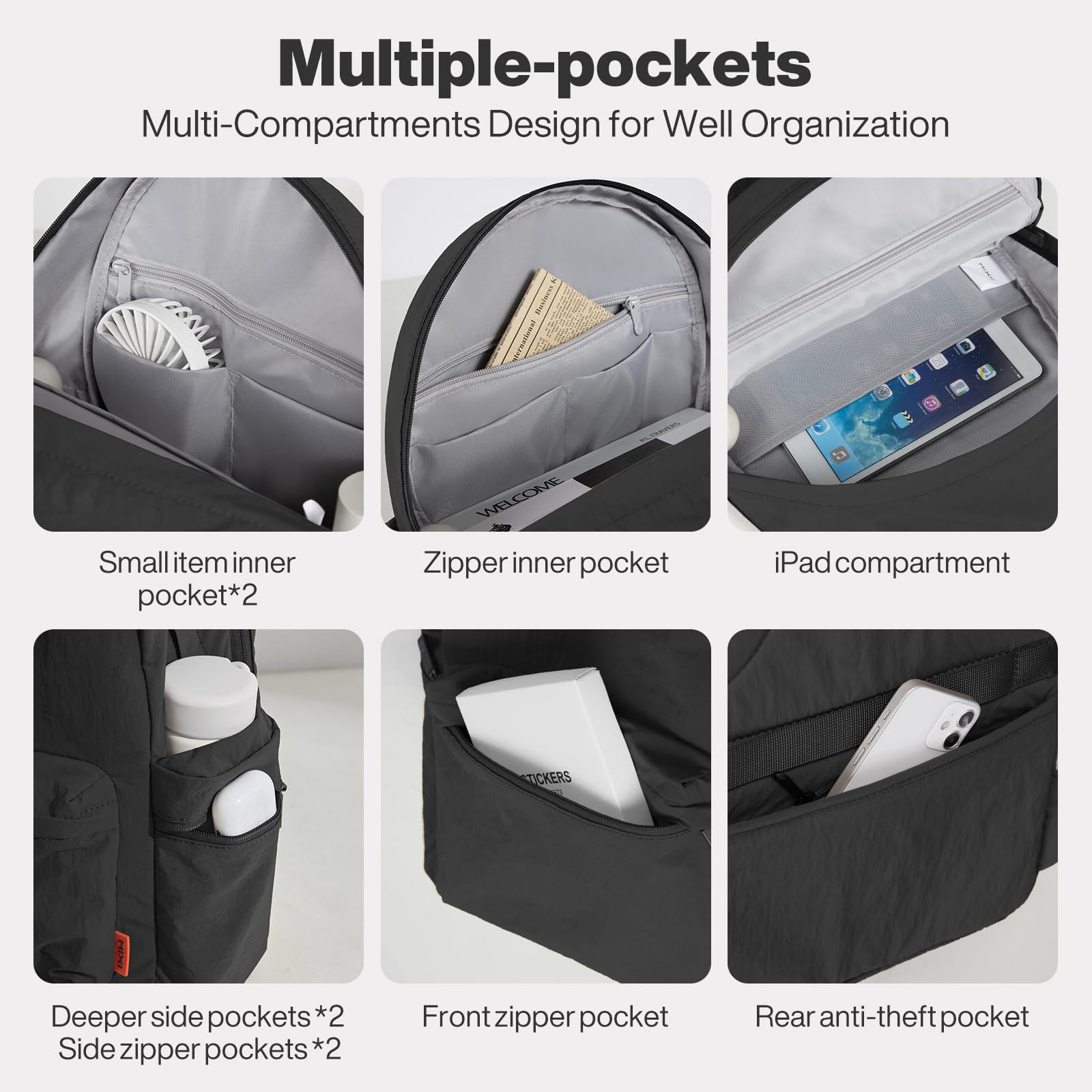 mixi Outdoor Lightweight Backpack Casual Carry On Laptop Backpack Travel Bookbag for Women Men, Water Resistant Durable Small Hiking Bag for Camping Weekender Sports College Work, 15 Inch, Black