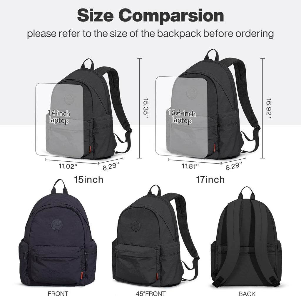mixi Outdoor Lightweight Backpack Casual Carry On Laptop Backpack Travel Bookbag for Women Men, Water Resistant Durable Small Hiking Bag for Camping Weekender Sports College Work, 15 Inch, Black
