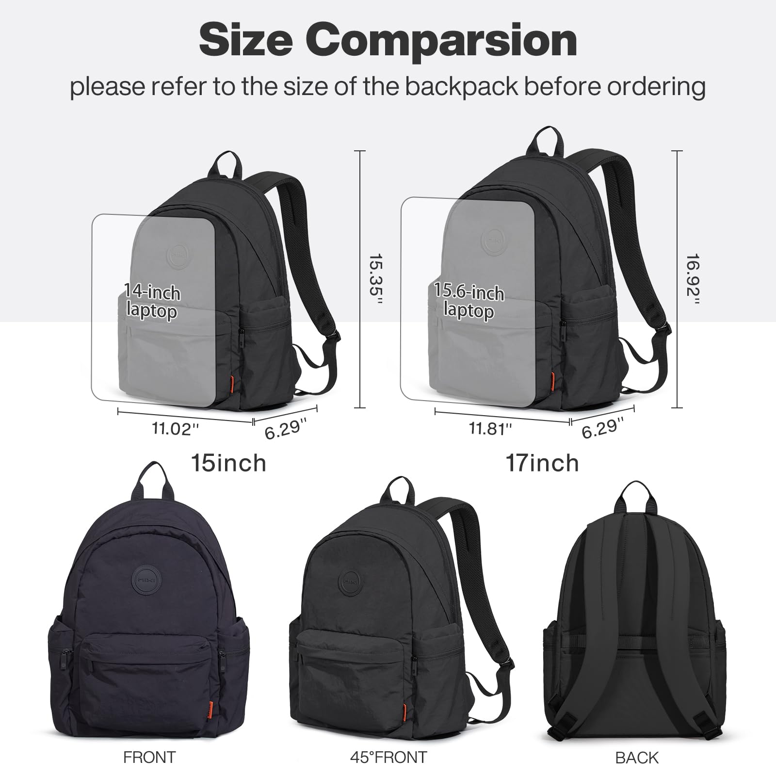mixi Outdoor Lightweight Backpack Casual Carry On Laptop Backpack Travel Bookbag for Women Men, Water Resistant Durable Small Hiking Bag for Camping Weekender Sports College Work, 15 Inch, Black