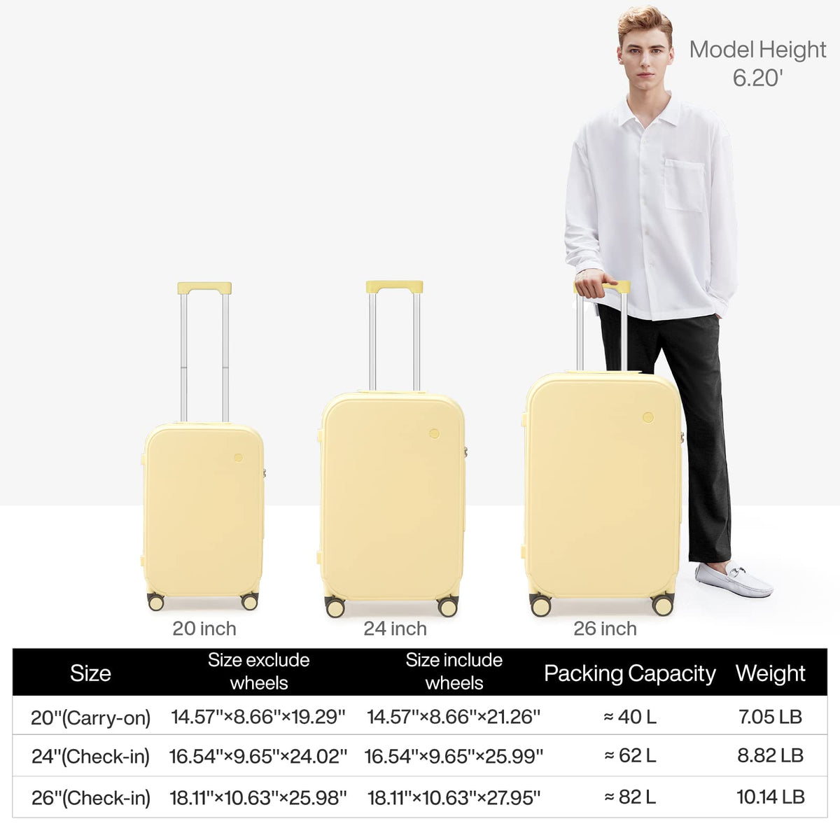 mixi Suitcase Spinner Wheels Checked Luggage Hardshell Lightweight Rolling Suitcases PC with Cover & TSA Lock for Business Travel, 24inch, Lark Yellow
