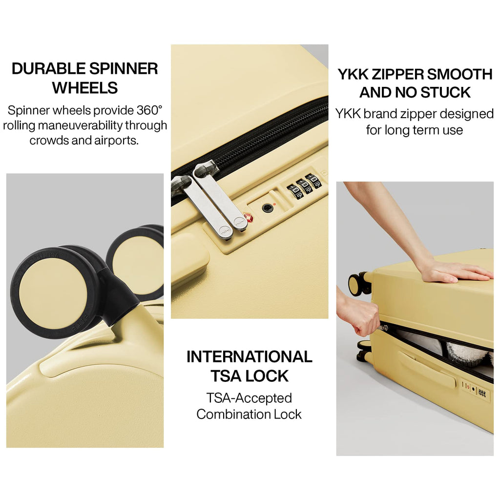 mixi Suitcase Spinner Wheels Checked Luggage Hardshell Lightweight Rolling Suitcases PC with Cover & TSA Lock for Business Travel, 24inch, Lark Yellow