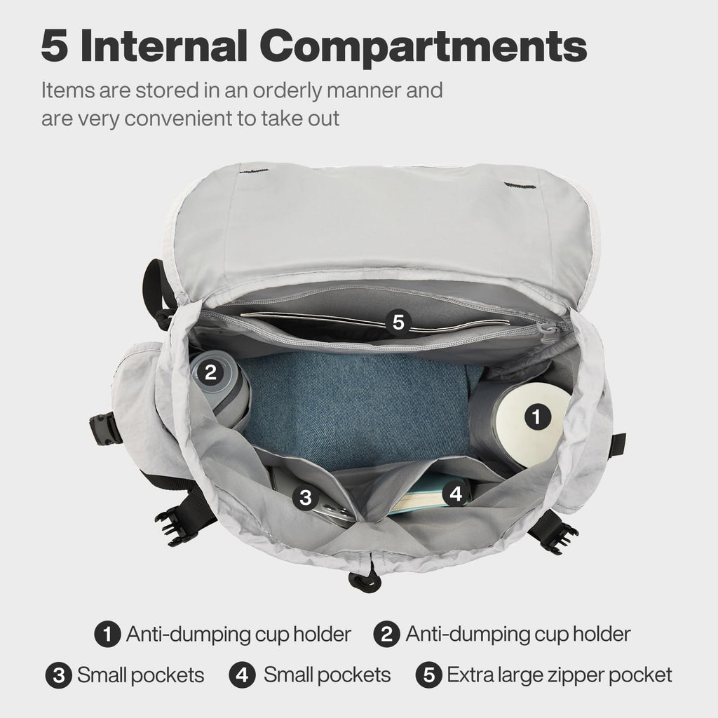 mixi Travel Backpack for Women Men, 18 Inch Carry On Laptop Backpack Flight Approved fits 16'' Laptop, Lightweight Waterproof Hiking Backpack Travel Outdoor Business Casual Daypack, Light Gray