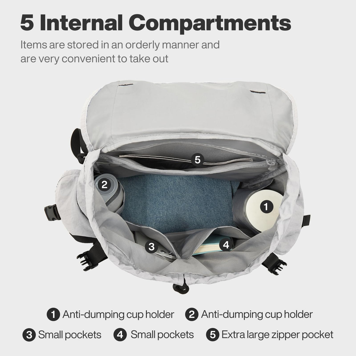 mixi Travel Backpack for Women Men, 18 Inch Carry On Laptop Backpack Flight Approved fits 16'' Laptop, Lightweight Waterproof Hiking Backpack Travel Outdoor Business Casual Daypack, Light Gray