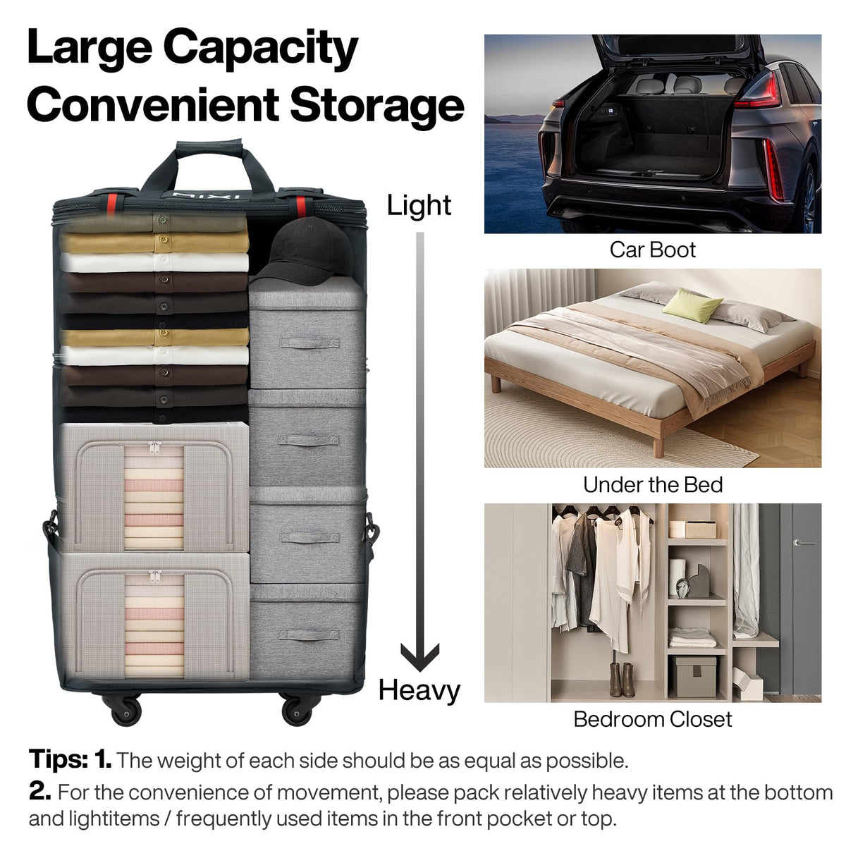 mixi Travel Bag with Wheels Expandable Foldable Luggage Bag Collapsible Rolling Travel Bag Duffel Bag Large Capacity Suitcase for Men Women, Dark Gray