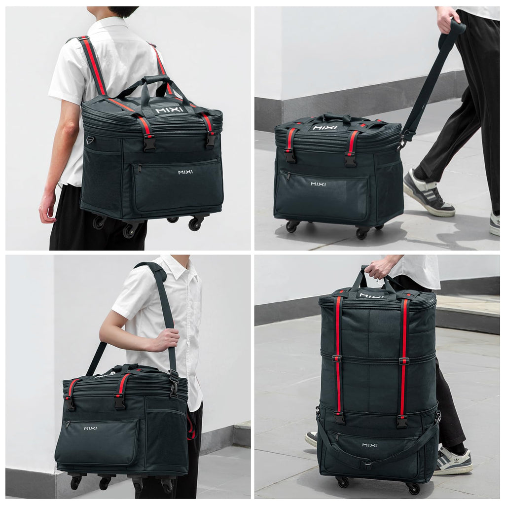 mixi Travel Bag with Wheels Expandable Foldable Luggage Bag Collapsible Rolling Travel Bag Duffel Bag Large Capacity Suitcase for Men Women, Dark Gray
