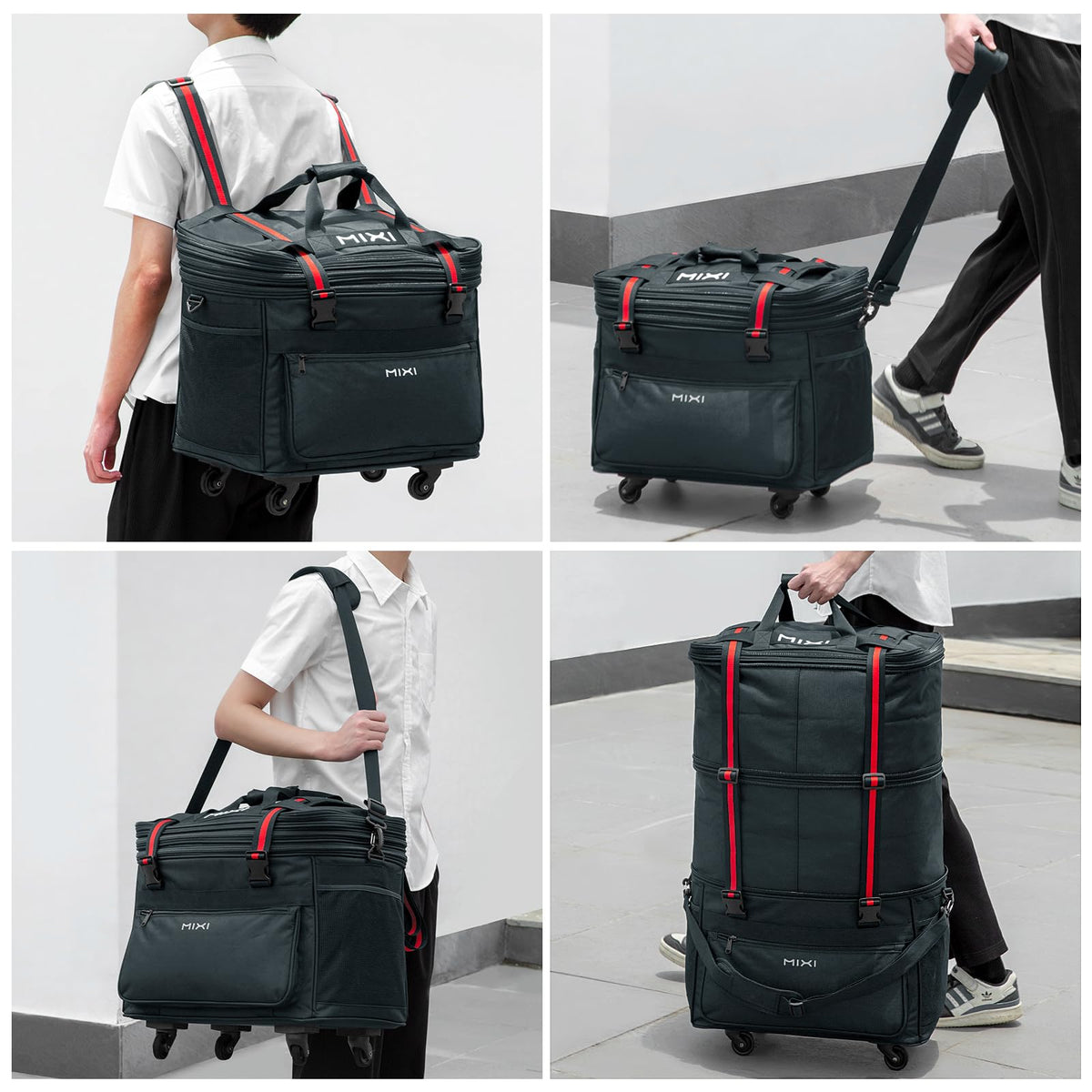 mixi Travel Bag with Wheels Expandable Foldable Luggage Bag Collapsible Rolling Travel Bag Duffel Bag Large Capacity Suitcase for Men Women, Dark Gray