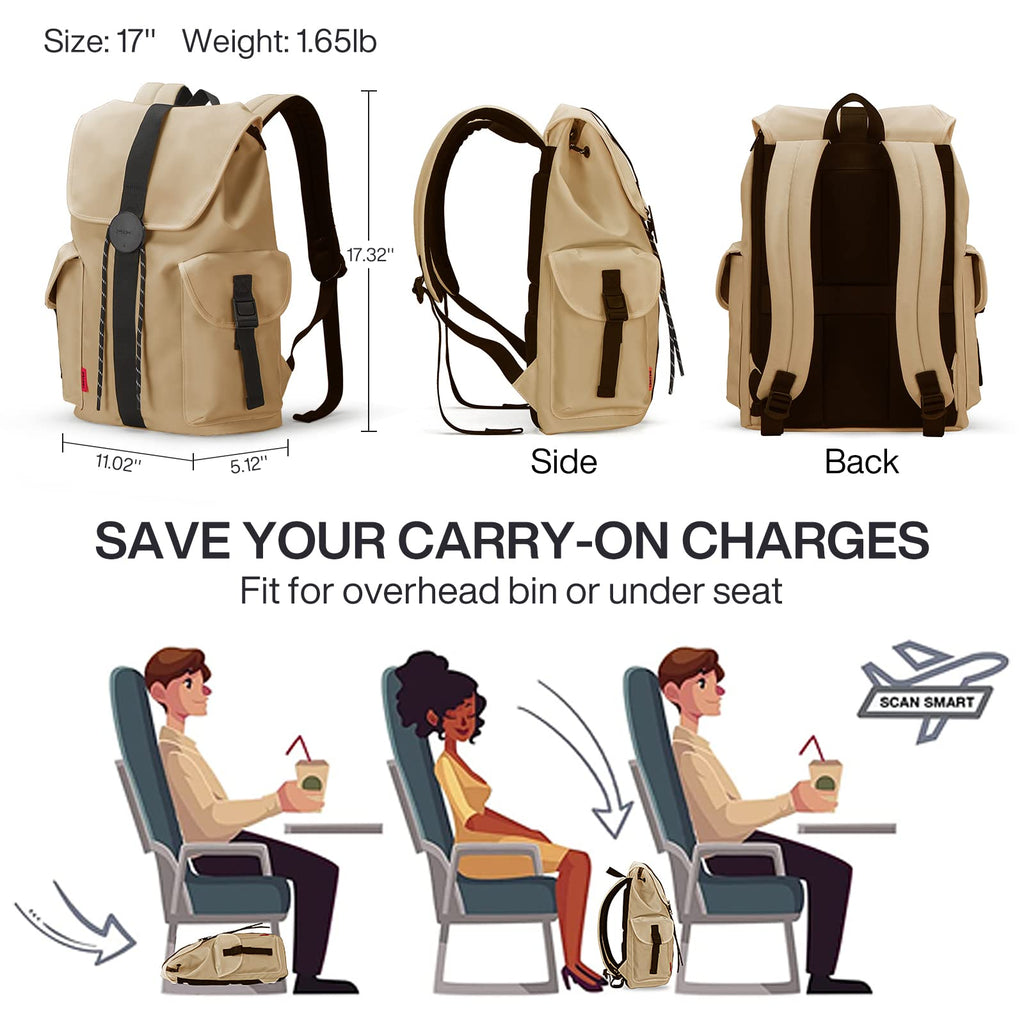 mixi Travel Laptop Backpack for Women & Men, Carry On Backpack fits 16'' Laptop Waterproof Rucksack,17 Inch, Mocha Brown