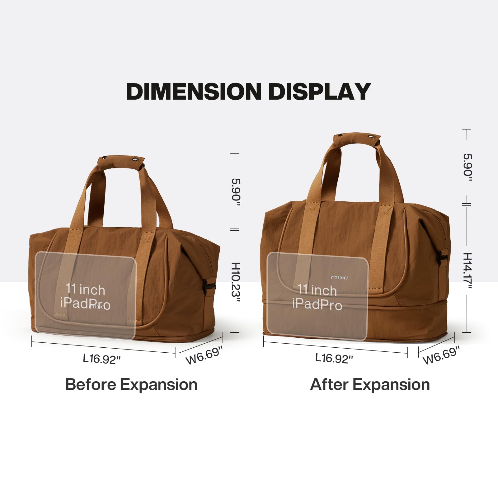 mixi Travel Tote Bag for Women Large Expandable Travel Bag Waterproof Lightweight Carry On Personal Item Weekender Shoulder Handbag, Brown
