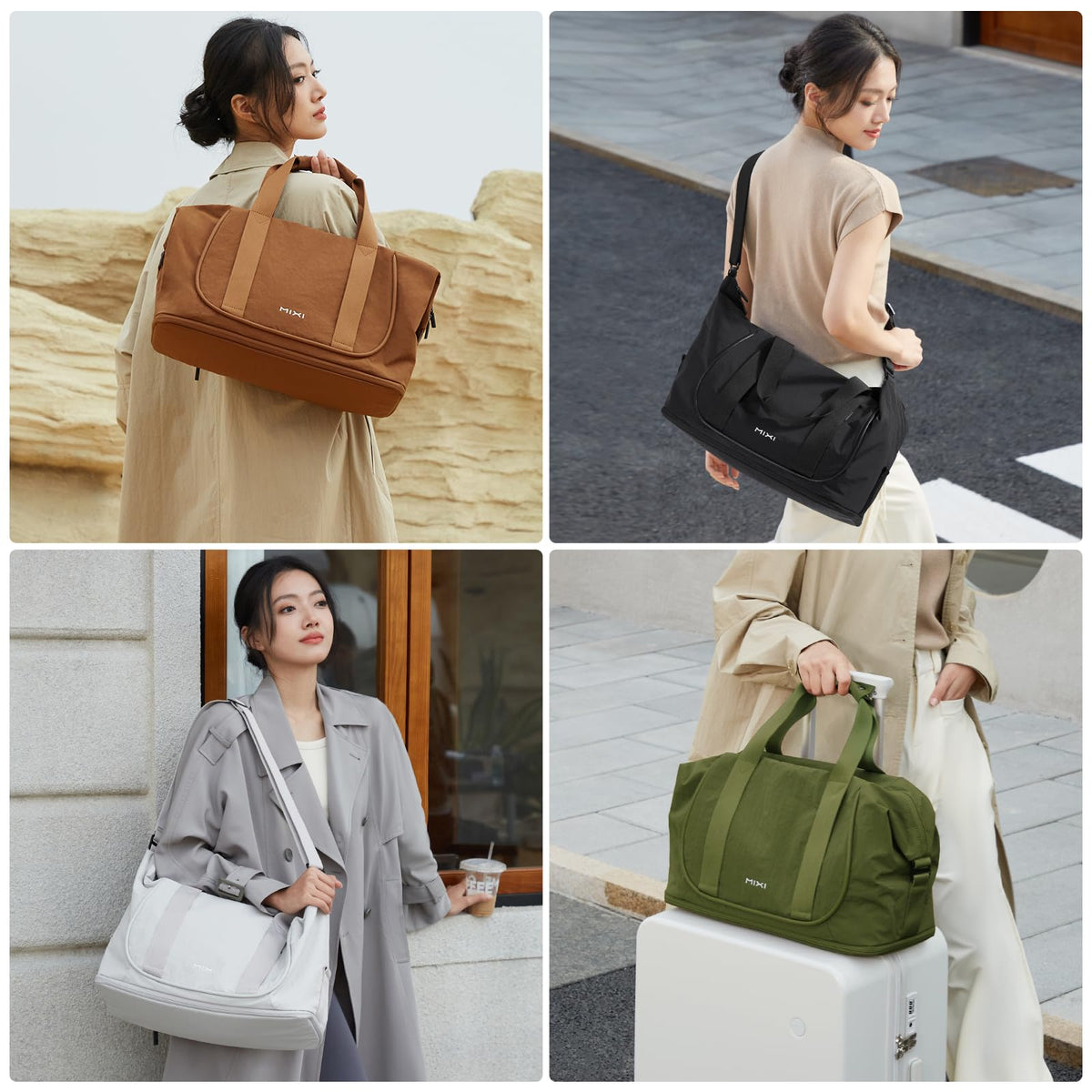 mixi Travel Tote Bag for Women Large Expandable Travel Bag Waterproof Lightweight Carry On Personal Item Weekender Shoulder Handbag, Brown