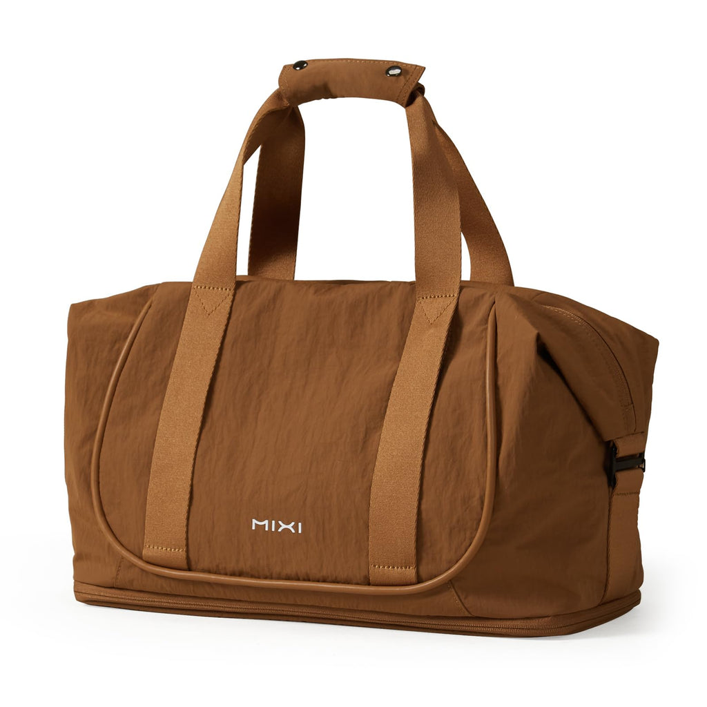 mixi Travel Tote Bag for Women Large Expandable Travel Bag Waterproof Lightweight Carry On Personal Item Weekender Shoulder Handbag, Brown