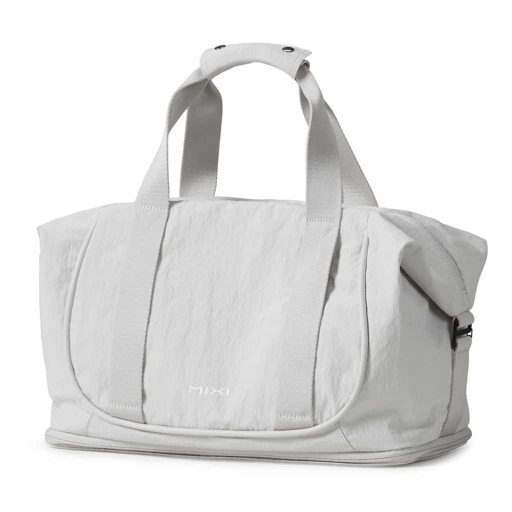 mixi Travel Tote Bag for Women Large Expandable Travel Bag Waterproof Lightweight Carry On Personal Item Weekender Shoulder Handbag, Light Gray