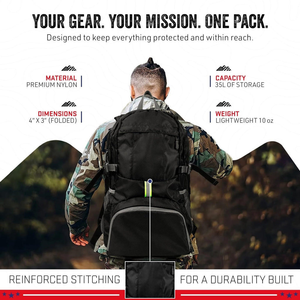 MODERN NEEDS Ready Pack 35L — Foldable Backpack for Travel | Lightweight, Water Resistant Hiking Daypack | Compact, Packable Backpack for Men & Women | Great for Camping & Daily Use